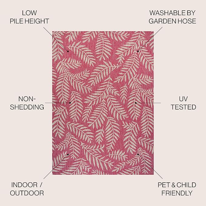 JONATHAN Y Palm Frond Indoor Outdoor Area Rug 4X6 Fuchsia/Light Gray, Nevis for Backyard, Patio, Porch, Easy-Cleaning, High Traffic, Pet-Friendly, Non-Shedding (SMB119F-4)