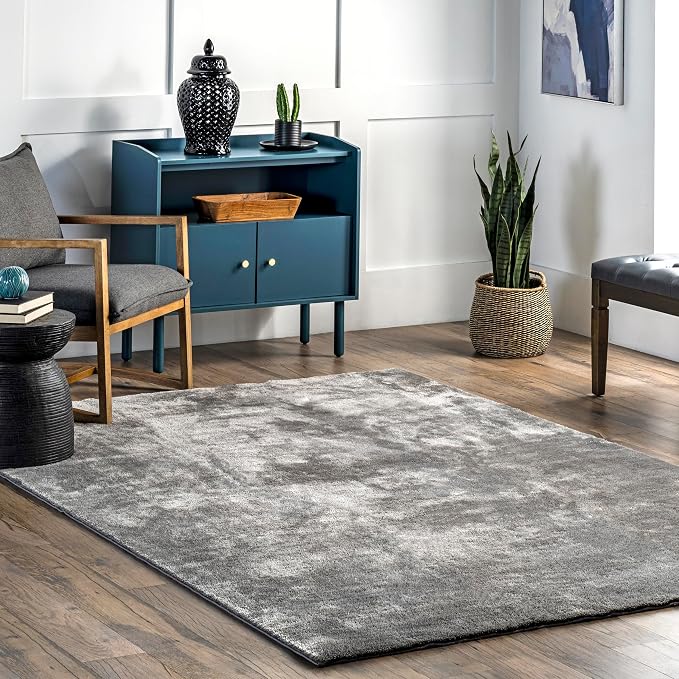 nuLOOM Loni Dark Grey Solid Washable Area Rug, 6' x 9'