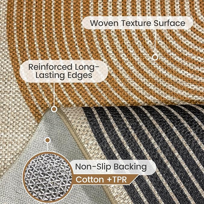 Washable Rainbow Easy Jute Rug 5x7, Neutral Geometric Modern Outdoor Indoor Patio Farmhouse Large Rugs, Woven Non Slip Thin Carpet for Living Dining Play Room Bedroom Classroom Kids Nursery