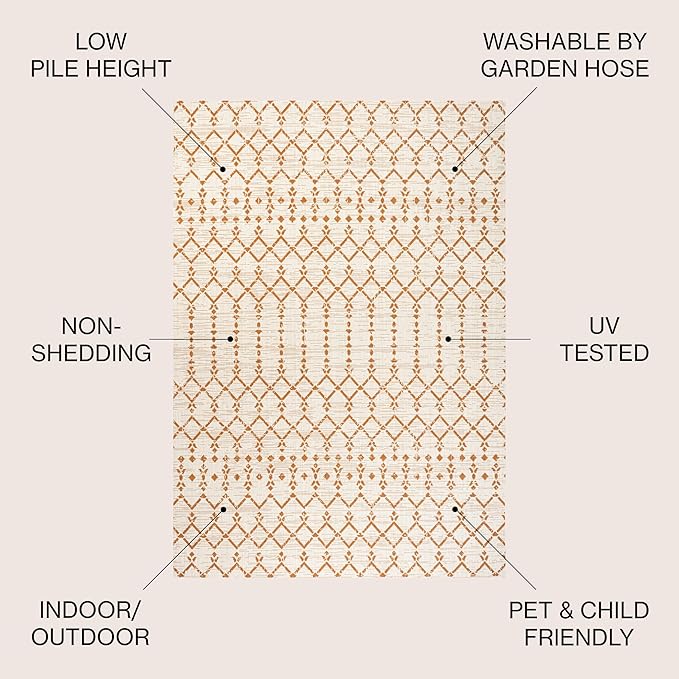 JONATHAN Y Moroccan Geometric Indoor Outdoor Area Rug 5X8 Cream/Orange, Ourika Textured Weave for Backyard, Patio, Porch, Easy-Cleaning, High Traffic, Pet-Friendly, Non-Shedding (SMB108O-5)