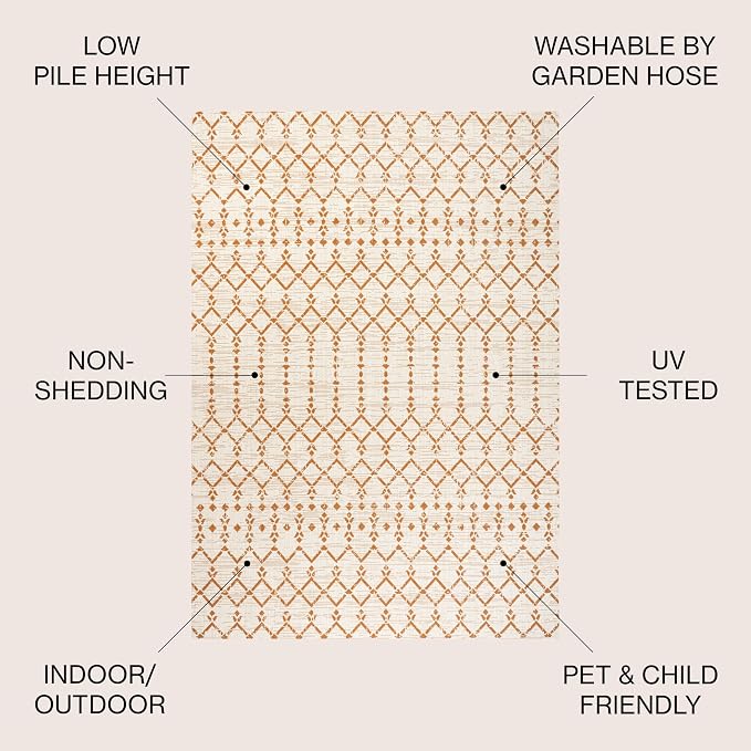 JONATHAN Y Moroccan Geometric Indoor Outdoor Round Area Rug 5 Ft Cream/Orange, Ourika Textured Weave for Backyard, Patio, Porch, Easy-Cleaning, High Traffic, Pet-Friendly, Non-Shedding (SMB108O-5R)