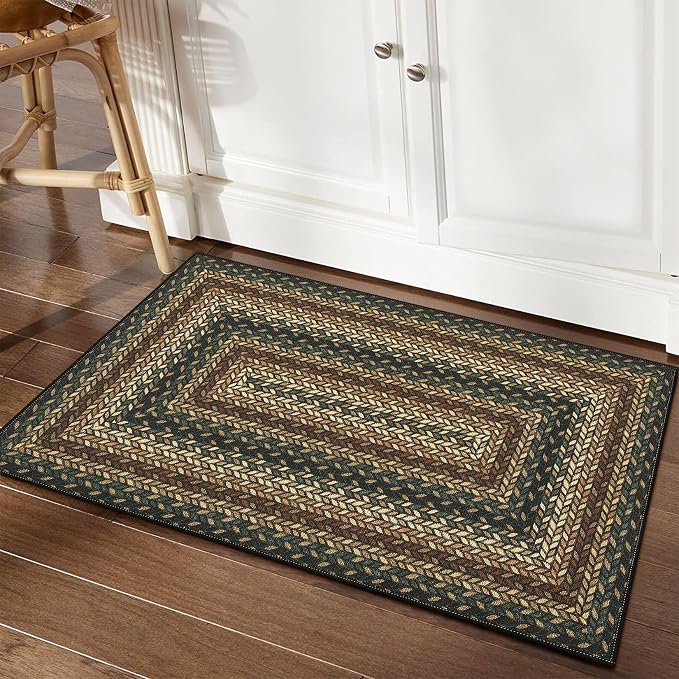 GarveeHome 2x3 Small Area Rug Entryway Easy Jute Door Mat Washable Rugs | Non Slip Stain Resistant Modern Bordered Bedroom Throw Carpet Indoor Outdoor Low Pile Area Rugs for Porch Kitchen, Rust/Black