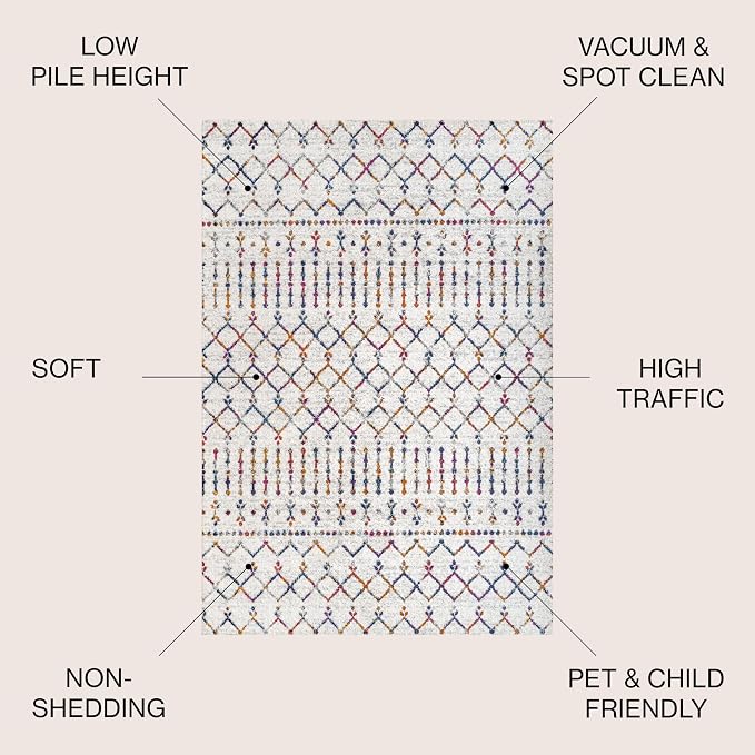 JONATHAN Y Boho Vintage Diamond Cream/Multi Indoor Area Rug 3X5 ft, Moroccan Hype for Living Room, Bedroom, Kitchen, Office, Easy-Cleaning, High Traffic, Pet-Friendly, Non-Shedding (MOH101H-3)