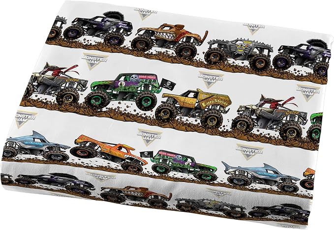 Jay Franco Kids Sheet Set with Fitted, Flat Sheets & Pillow Cover - Ultra-Soft Bedding with Pillowcase for Room Decor, Multi - Monster Jam, 3 Piece Twin