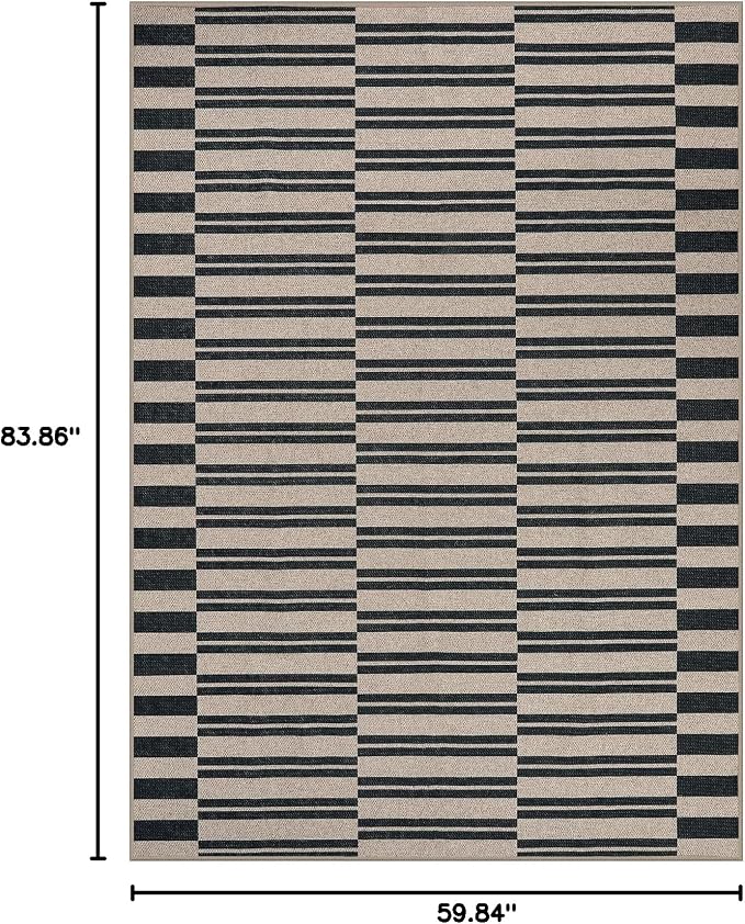 Lahome Striped Easy Jute Outdoor Patio Rug, 5x7 Dining Room Washable Rugs | Living Room Area Rug Black, Modern Farmhouse Neutral Non Slip Non Shedding Carpet for Porch Deck Classroom Entryway Office