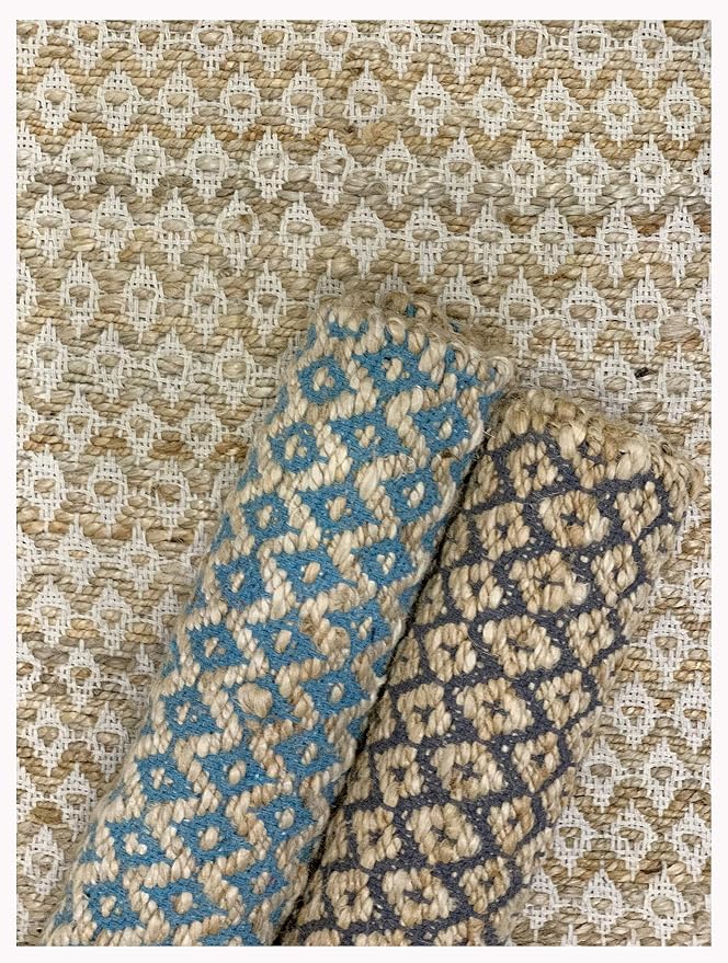 THE BEER VALLEY Jute Cotton Dimond Kitchen Rug 2x3 Feet - Natural Grey | Small Neutral Area Door mat for Entryway, Easy Clean Outdoor Indoor Boho Entry Rugs