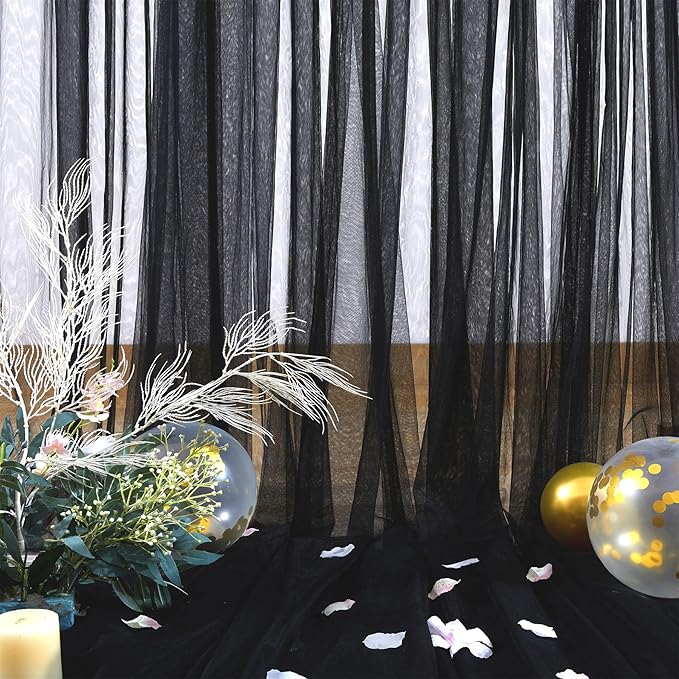 Black Backdrop Curtain Sheer Tulle Backdrop Curtain - Image 6