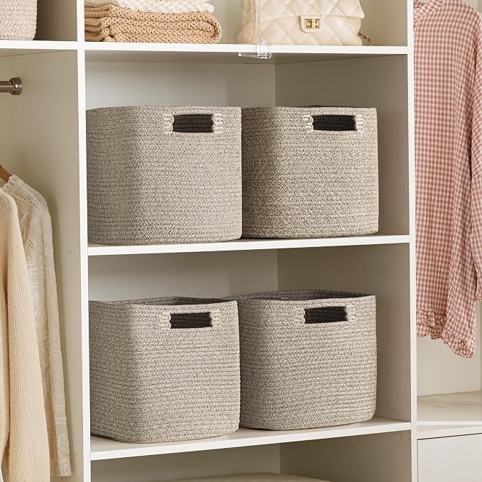 UBBCARE Storage Cubes 11 Inch, Cotton Rope Woven Baskets for Organizing, Cube Storage Bin for Baby Nursery, 2-Pack Square Toy Storage Baskets for Shleves Organizer, Closet, Kidsroom, All Browm