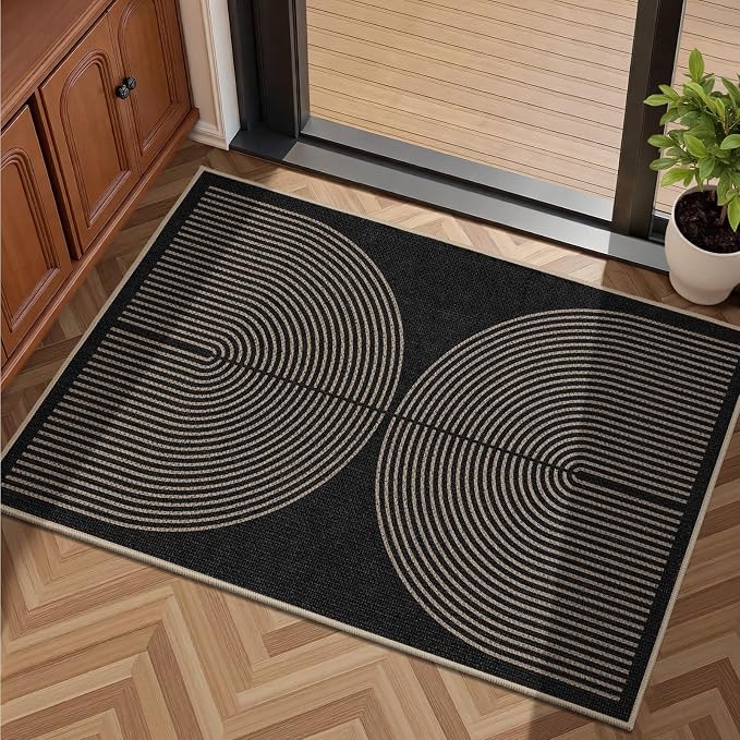 EDIMENS Easy Jute 2x3 Entryway Rug Door Mat Small Entry Rugs Indoor Outdoor | Non Slip Washable Rainbow Area Rug Farmhouse Low Pile Black Indoor Outdoor Doormat for Entrance Porch Doorway