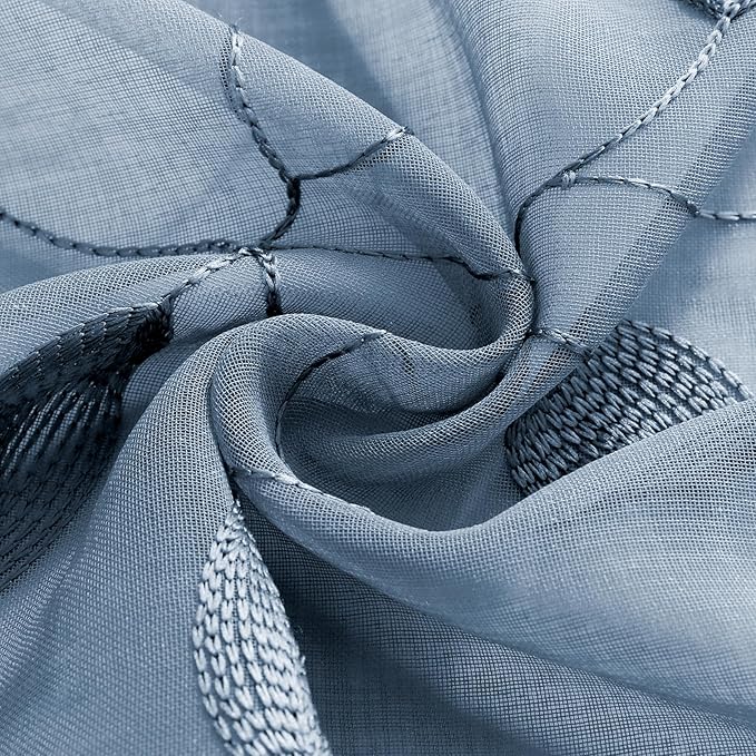 HOMEIDEAS Stone Blue Sheer Kitchen Curtains 30 X 24 Inch Length 2 Panels - Image 5