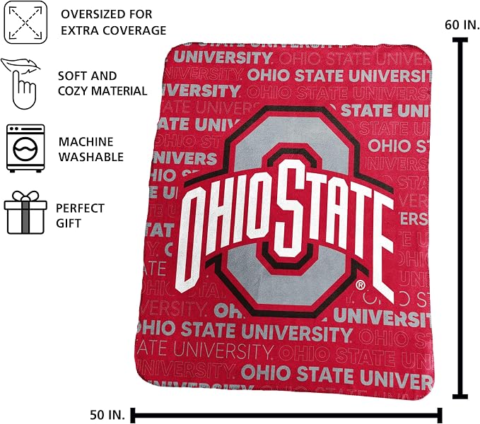 Logo Brands NCAA Classic Fleece Throw Blanket -50” x 60” Ultra-Soft Game Day Blanket with Bold Team Colors & Logo – Cozy College Team Bedding for Fans & Alumni