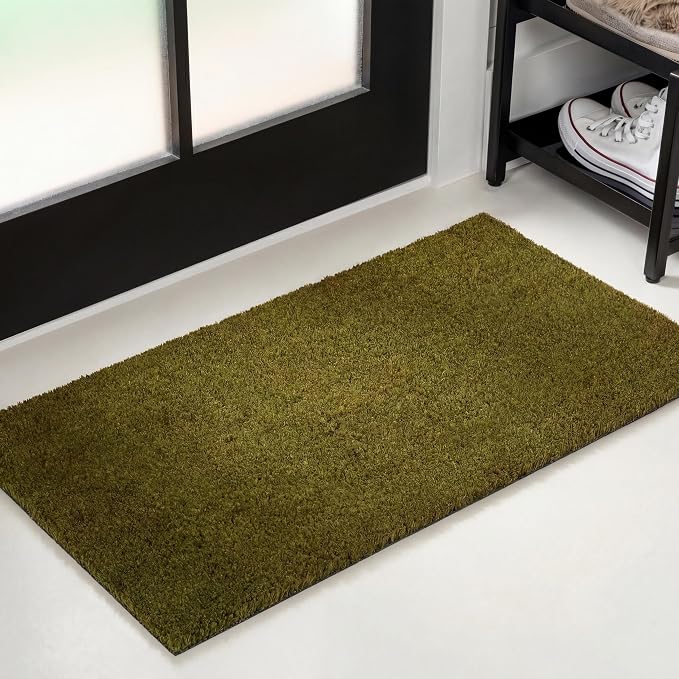 JONATHAN Y Peater Classic Casual Commercial Natural Coir Green 3 ft. x 4 ft. Doormat for Entrance, Front Door, Entryway CHG100F-34