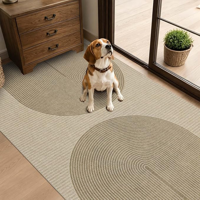 Non-Slip Jute Rug for Entryway: 3x5 Outdoor Mat - Grey Curve Pattern | Safe Walking for Family All Day and Help with Cutting Slip Falls by 70%
