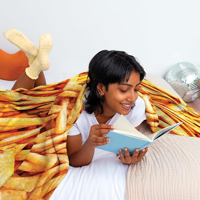 Cozy Concepts Co. French Fries Comfort Blanket by Relatable - Cozy Throw for Room Decor, Everyday Lounging or Funny Gag Gifts for Teens - Includes 1 Giant 60" Fries Fleece Blanket