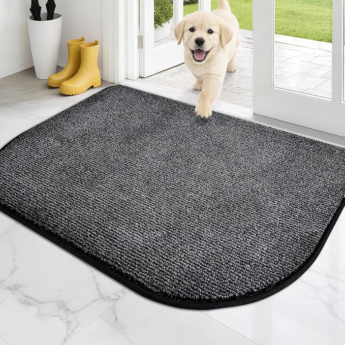 PURRUGS Dirt Trapping Door Mat Half Round 32" x 47", Non-Slip Machine Washable Entry Rug, Entrance Mat, Indoor Front Door Mat, Super Absorbent Entryway Rug for Muddy Shoes & Paws, Heathered Charcoal