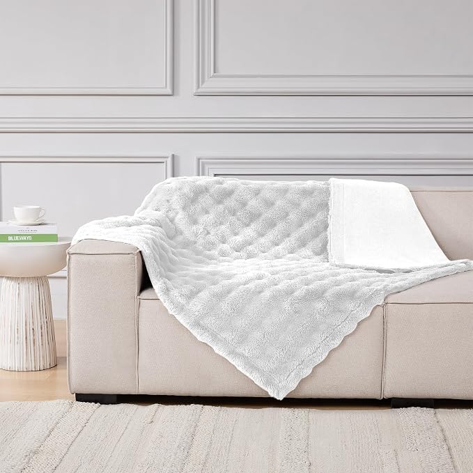 Modern Threads Water-Resistant Faux Rabbit Fur Pet Blanket for Dogs & Cats – Ultra-Soft Couch, Bed & Crate Protector, 50x60 White