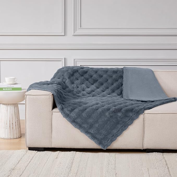 Modern Threads Water-Resistant Faux Rabbit Fur Pet Blanket for Dogs & Cats – Ultra-Soft Couch, Bed & Crate Protector, 40x50 Navy Blue