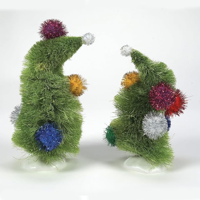 Department 56 Dr. Seuss the Grinch Village Accessories Wonky Christmas Trees Figurine Set, 6 and 8.25 Inches, Multicolor