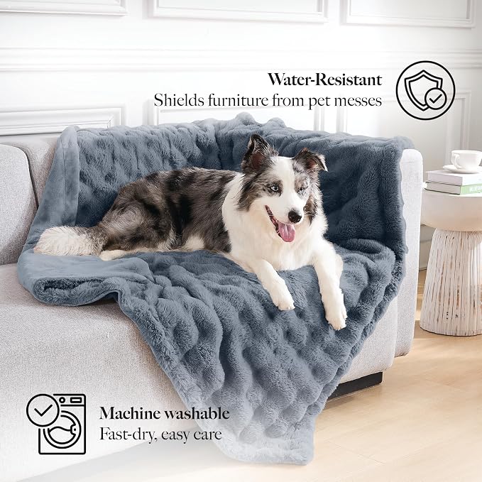 Modern Threads Water-Resistant Faux Rabbit Fur Pet Blanket for Dogs & Cats – Ultra-Soft Couch, Bed & Crate Protector, 40x50 Navy Blue