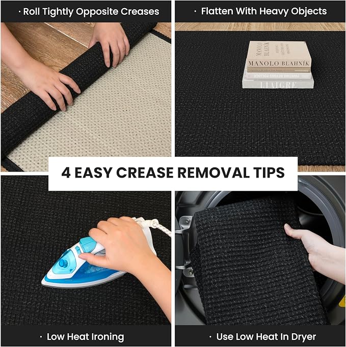 IOHOUZE Washable Runner Rug 2x6 Non Slip Runners for Hallways Entryway Runner Indoor, Kitchen Rugs Woven Cotton Floor Carpet for Kitchen Hall Entrance Bedroom, Black/Grey