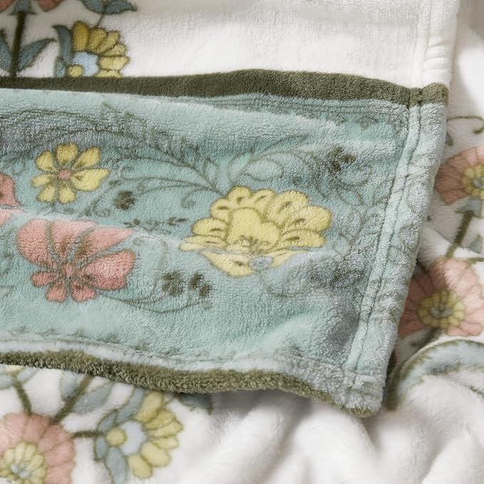 Jessica Simpson Plush 50"X70" Throw Blanket - Serenity Floral - Luxurious Plush Blanket for Ultimate Comfort and Cozy Warmth