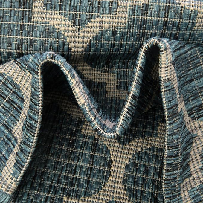 Unique Loom Outdoor Trellis Collection Area Rug (2' x 8' Runner, Teal/ Gray)