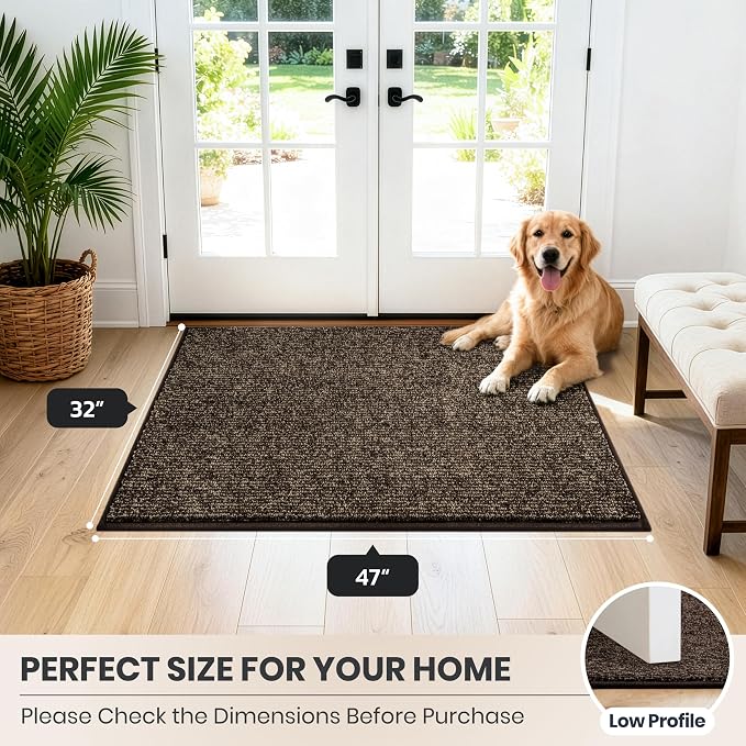 PURRUGS Dirt Trapping Door Mat 32" x 47", Non-Slip Machine Washable Entry Rug, Entrance Mat, Indoor Front Door Mat, Super Absorbent Entryway Rug for Muddy Shoes & Paws, Heathered Brown