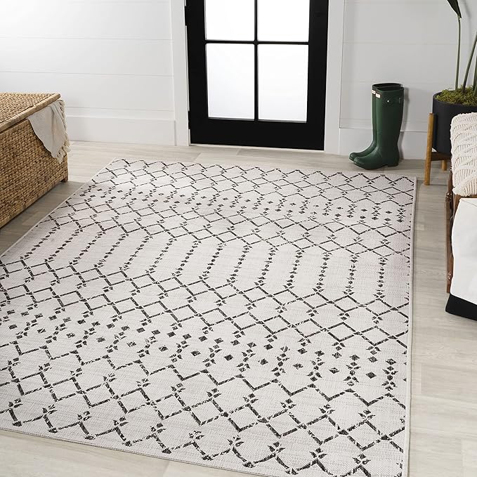JONATHAN Y Moroccan Geometric Indoor Outdoor Area Rug 10X14 Cream/Black, Ourika Textured Weave for Backyard, Patio, Porch, Easy-Cleaning, High Traffic, Pet-Friendly, Non-Shedding (SMB108I-14)