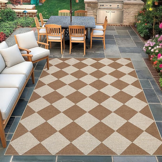 COZYLOOM 8x10 Easy Jute Rugs for Living Room Machine Washable Area Rugs Non Slip Non Shedding Diamond Pattern Modern Carpet Stain Resistant Mats for Bedroom, Nursery, Backyard, Coffee