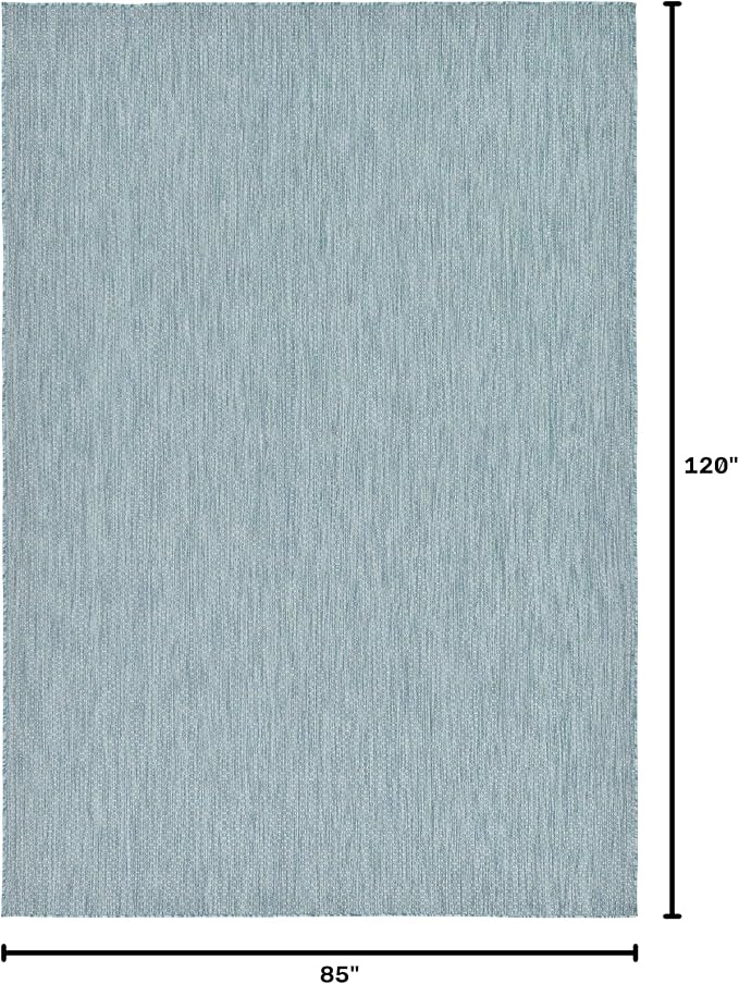 Unique Loom Collection Casual Transitional Solid Heathered Indoor/Outdoor Flatweave Area Rug (7' 1" x 10' Rectangle, Aquamarine/Ivory)