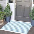 Front Outdoor Door Mat 2'x3',Light Blue Striped Outdoor Rug Machine Washable Cotton Layered Door Mat Entryway Throw Rug for Indoor Entrance