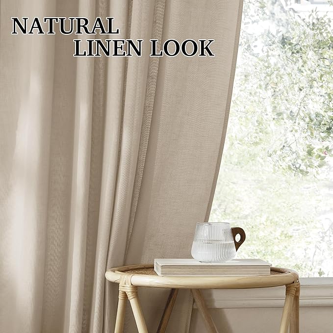 RYB HOME Linen Sheer Curtains 90 inches Long 2 Panels Set, Natural Lightweight - Image 8