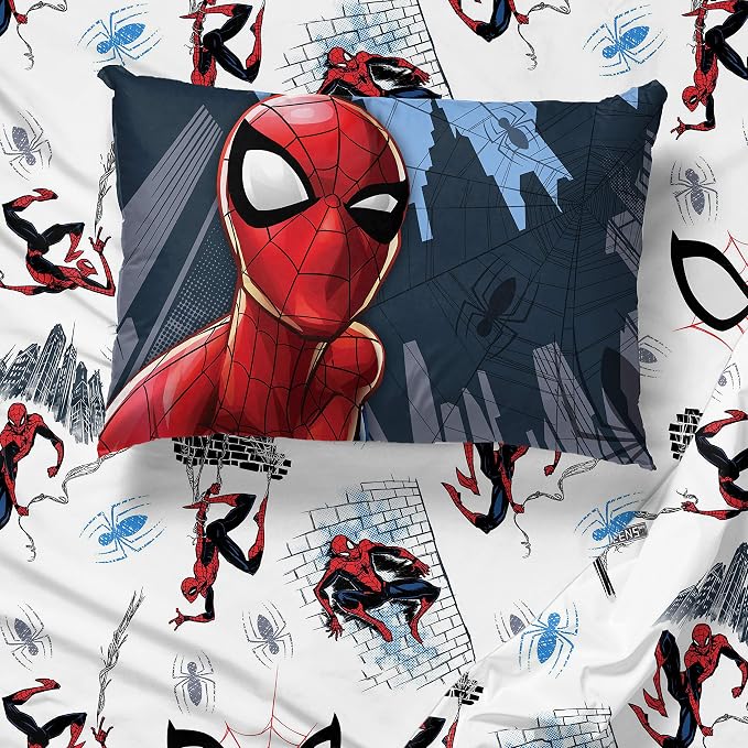 Marvel Spiderman Twin Comforter Set 4 Piece Kids Bedding for Boys, Multi | Bed in a Bag, Comforter Sheets Pillowcase, Official Product, Soft Microfiber, Machine Washable, Easy Care, Boys Gift