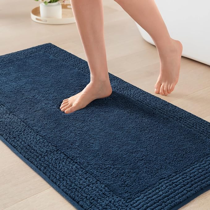 Madison Park Splendor Reversible 100% Cotton Bath Rug, 24 x 44, Navy | Tufted Bathroom Mat, 3000 GSM, Hotel Quality, Luxurious Plush, Medium Pile, Absorbent, Quick Dry, OEKO-TEX, Shower Room Décor