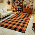 Halloween Orange and Black Buffalo Plaid Rug, 4' x 6'Indoor Outdoor Durable Rug, Spooky Accent Mat for Halloween Indoor Outdoor Decor, Living Room, Porch, Patio, Entryway