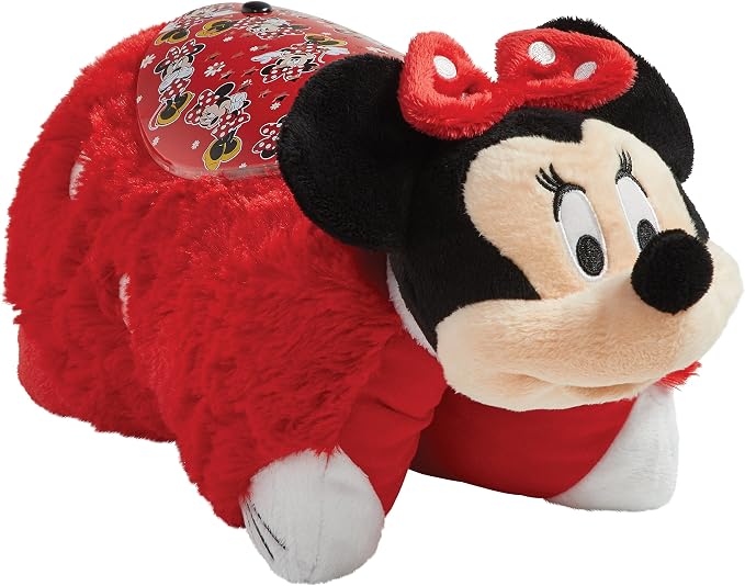Pillow Pets Disney Minnie Mouse, 11" Sleeptime Lite | Plush Pillow and Night Light in One, Projects Rainbow Stars, 3 Light Modes, 20-Minute Auto-Off Timer, BPA Free