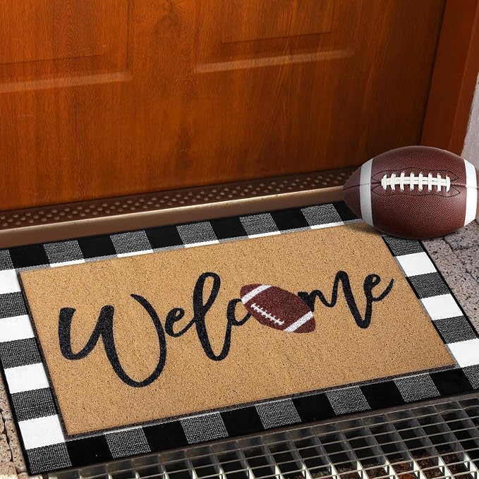 Tinideya Football Layered Doormat, Outdoor Football Decorations for Home | Welcome Non Slip Coir Mats, Front Porch Entryway Decor, Seasonal Layering Doormats