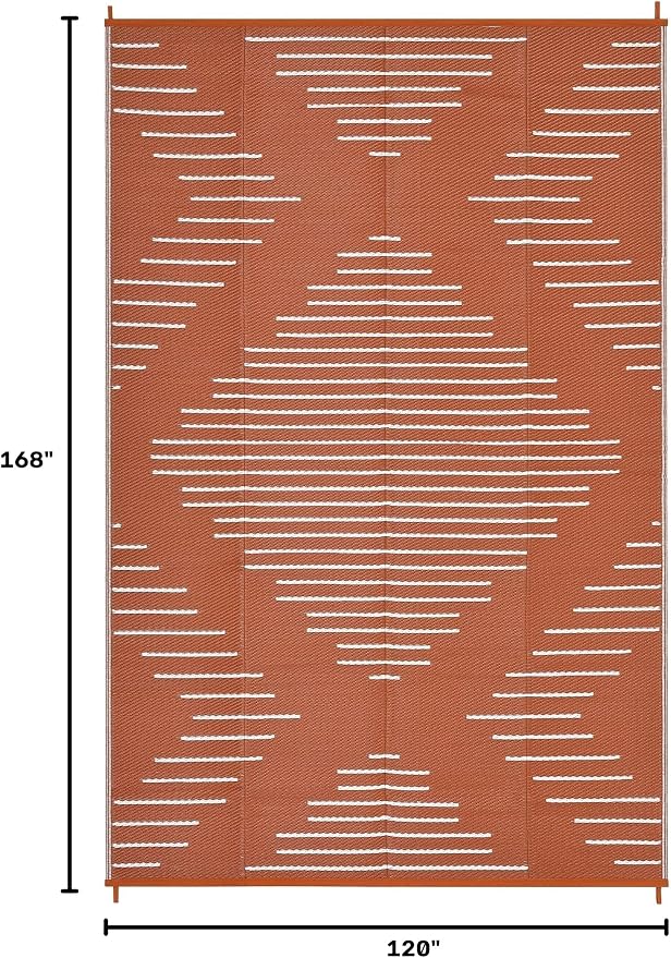 Garvee 10x14 Outdoor Area Rugs Waterproof Easy-Cleaning Plastic Reversible Rugs Indoor Outdoor RV Mat Carpet for Patio Backyard Porch RV Beach Picnic Terracotta White