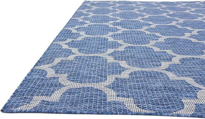 Unique Loom Outdoor Trellis Collection Area Rug (9' x 12' Rectangle, Navy Blue/ Ivory)