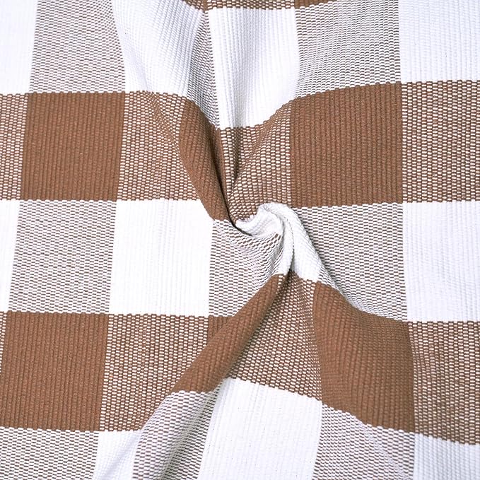 Ckorzen Coffee and White Plaid Rug, 3' x 5' Outdoor Front Porch Door Decor Mat, Washable Cotton Woven Farmhouse Area Rug for Layered Door Mats Carpet, Entryway, Easter Décor