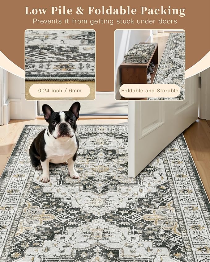 Madane 3x20 Hallway Runner Rug - Extra Long Carpet Runners for Hallways 20ft Non Slip Stain Resistant Rugs Runner for Living Room Bedroom 20 Feet Distressed Floor Carpet for Kitchen, Black