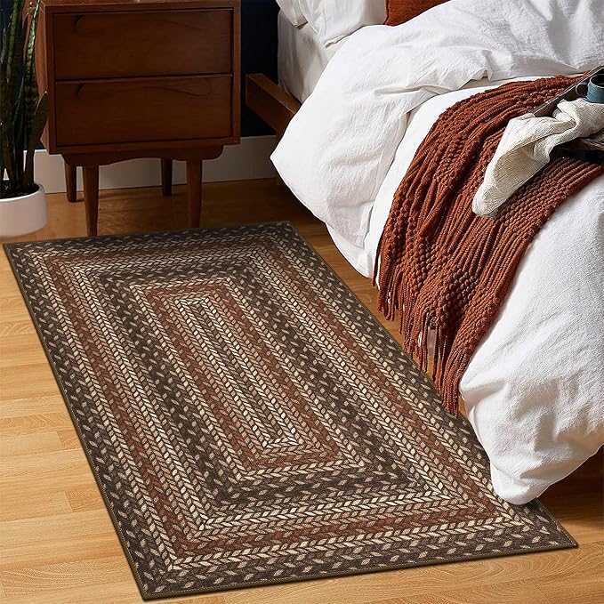 GarveeHome 2x3 Small Area Rug Entryway Easy Jute Door Mat Washable Rugs | Non Slip Stain Resistant Easy Jute Dining Room Throw Carpet Solid Area Rug for Kitchen Bedroom Nursery Home Decor, Tan/Brown