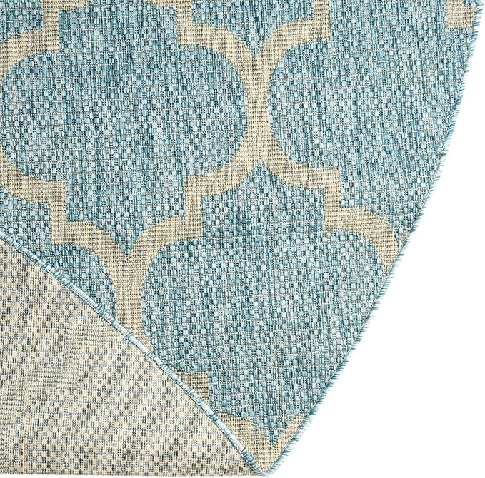 Unique Loom Outdoor Trellis Collection Area Rug (7' 10" Round, Aquamarine/ Gray)