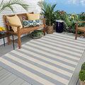 OJIA Striped Area Rug 5'x7' Outdoor Rug, Washable Patio Rugs Camping Rug | Farmhouse Cotton Woven Bedroom Rugs Indoor Outdoor Rugs Living Room Carpet for Dining Room Deck Backyard Camping Blue/White
