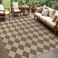 Rugalia Easy Jute 5x7 Outdoor Patio Rug, Washable Brown Checkered Rugs for Living Room, Non-Slip Farmhouse Diamond Outdoor Mat Neutral Abstract Floor Carpet for Patio Dining Room Backyard