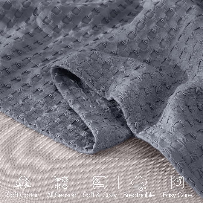 Elegant Comfort Premium 100% Cotton Waffle Blanket - Lightweight Breathable Waffle Weave Bed Blanket - Soft and Warm All Season Blanket for Couch, Sofa and Bed, King Size 90x108 Inches, Gray