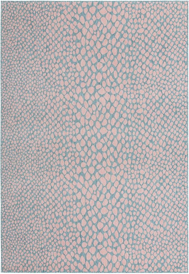 Unique Loom Jill Zarin Jill Zarin Outdoor Collection Area Rug - Cape Town (7' 1" x 10' Rectangle, Pink and Aqua/Light Blue)