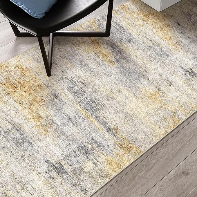 2x6 Washable Kitchen Runner Rug: Modern Abstract Runners for Hallway Soft Non Slip Rugs with Rubber Backing Low Pile Thin Floor Carpet for Entryway Bedroom Bathroom Bedside Indoor(Grey/Yellow,2x6)
