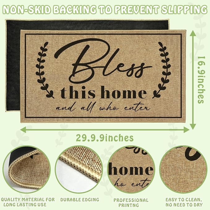 Door Mat Welcome Mats for Front Door Christian Doormat for Indside Outside Entrance God Bless This Home Matt for Family Housewarming Gifts Non-Slip Floor Rugs for Porch Hallway Home Decor 16.9"x29.9"