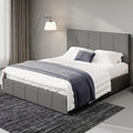 Allewie Queen Size Dutch Velvet Upholstered Platform Bed Frame/Vertical Channel Tufted Adjustable Headboard/Low Profile Bed Frame/No Box Spring Needed/Easy Assembly/Grey